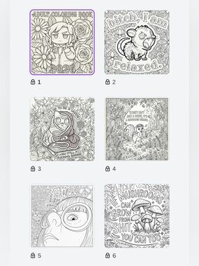 Set of 6 Adult Coloring Pages — Black & White Floral Animal Designs